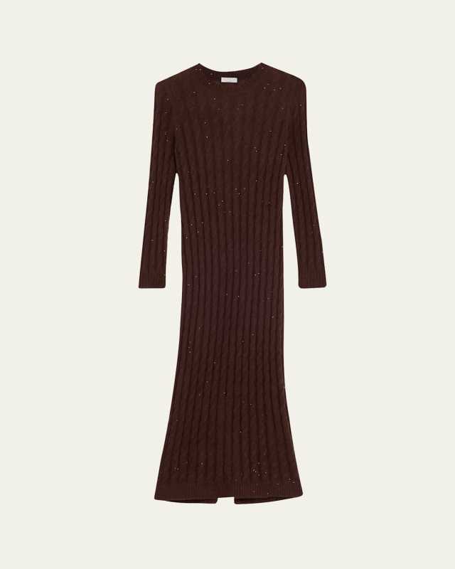 Mohair Pailette Cable Knit Maxi Sweater Dress